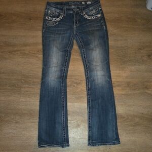Miss Me Dark Blue Embellished Flare Jeans